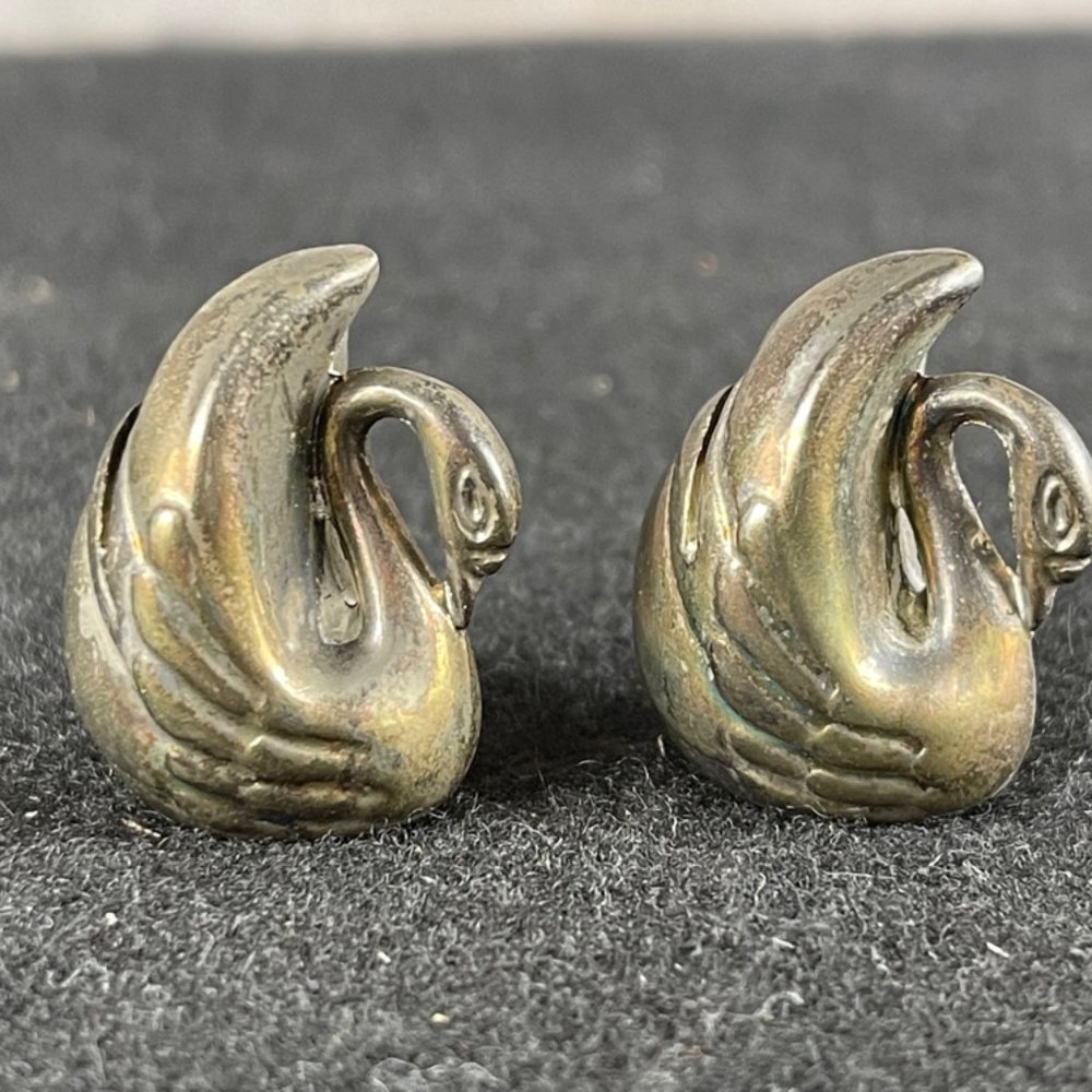 Rare Vintage Sterling Silver Swan Place Card Holders Set of 2